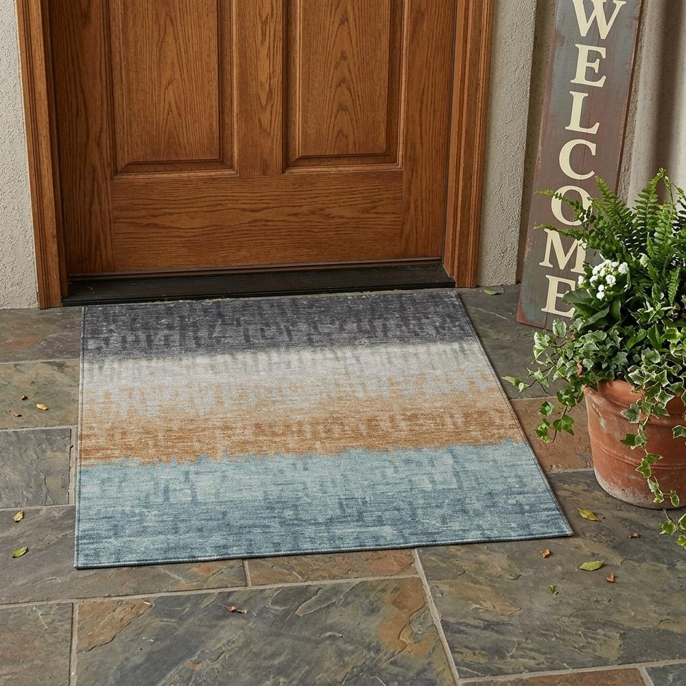 3' X 5' Graphite And Gray Striped Washable Indoor Outdoor Area Rug — view 5