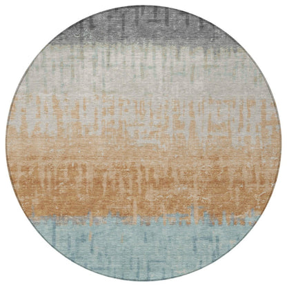 8' Graphite And Gray Round Striped Washable Indoor Outdoor Area Rug