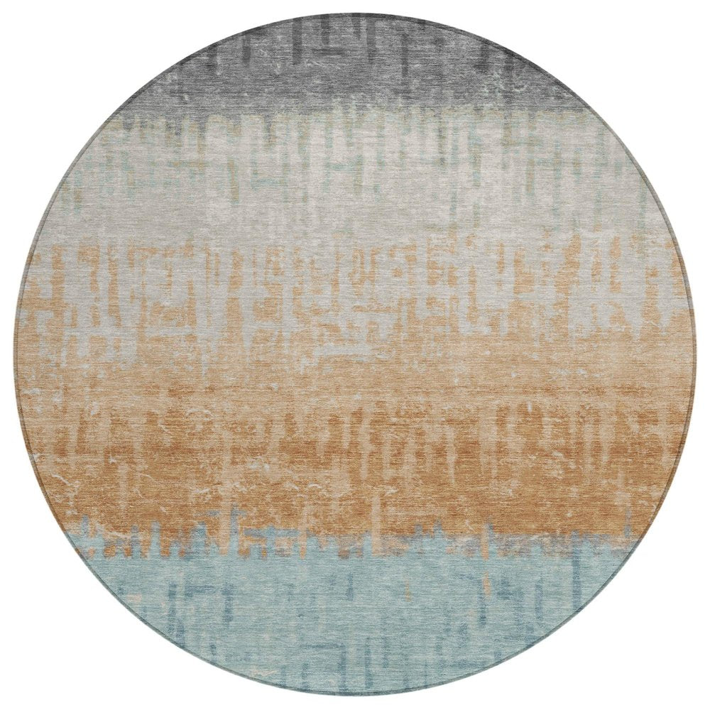 8' Graphite And Gray Round Striped Washable Indoor Outdoor Area Rug HomeRoots
