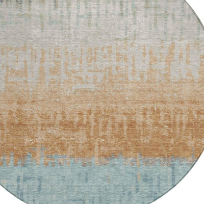 8' Graphite And Gray Round Striped Washable Indoor Outdoor Area Rug