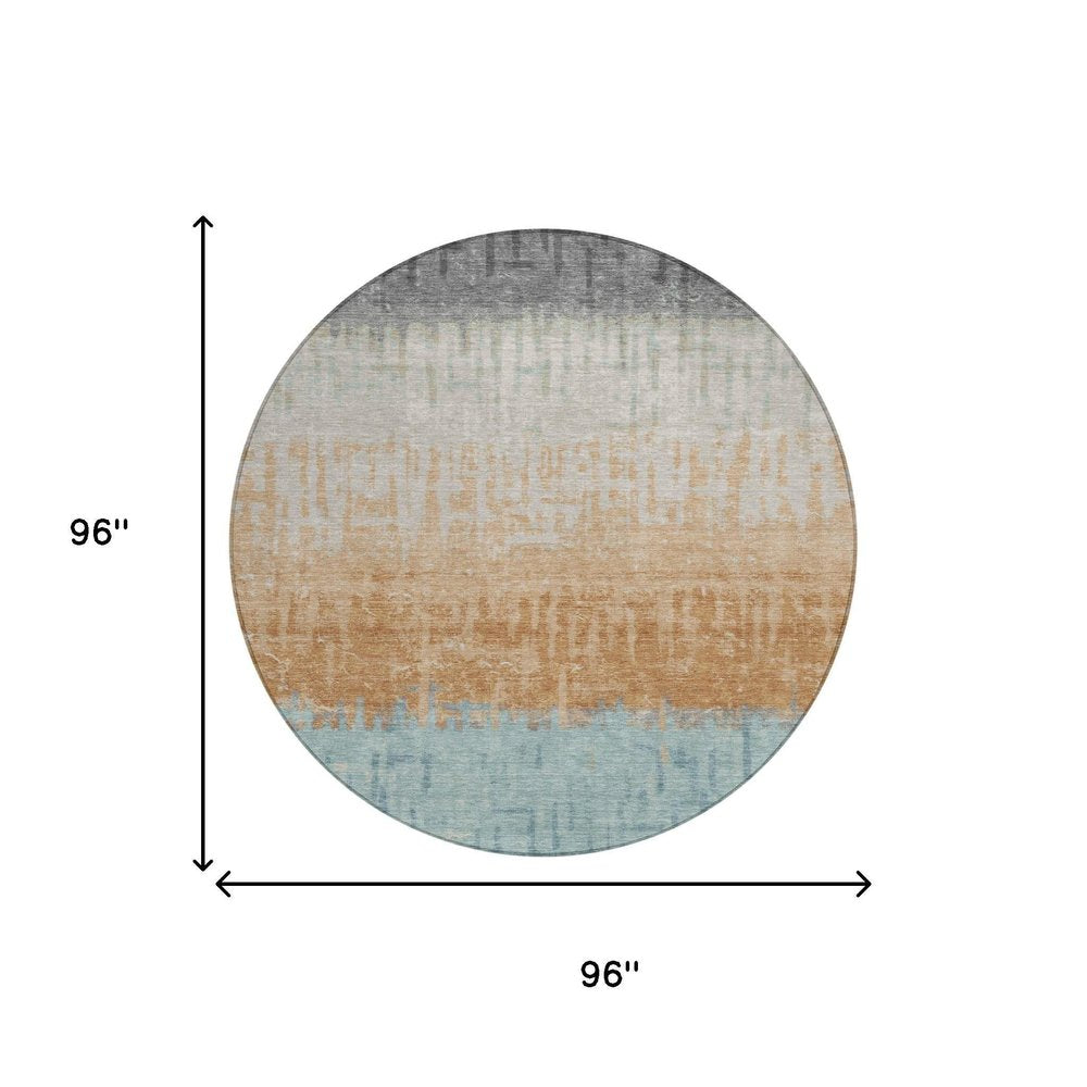 8' Graphite And Gray Round Striped Washable Indoor Outdoor Area Rug — view 4