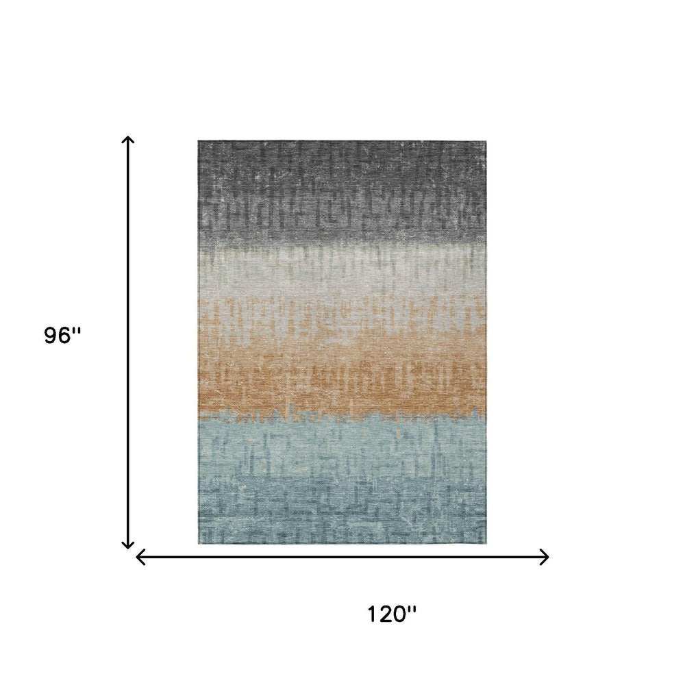 8' X 10' Graphite And Gray Striped Washable Indoor Outdoor Area Rug — view 4
