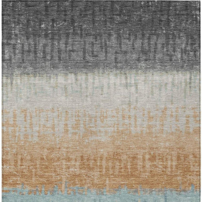 8' X 10' Graphite And Gray Striped Washable Indoor Outdoor Area Rug HomeRoots