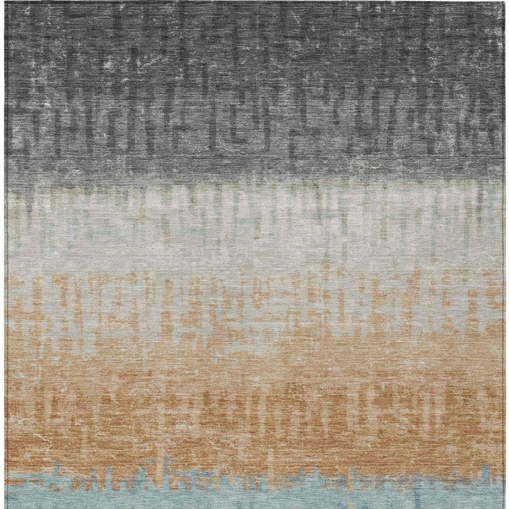 8' X 10' Graphite And Gray Striped Washable Indoor Outdoor Area Rug