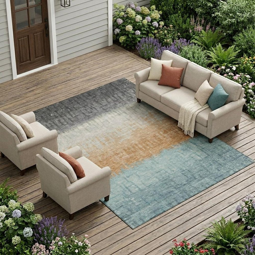 8' X 10' Graphite And Gray Striped Washable Indoor Outdoor Area Rug — view 5
