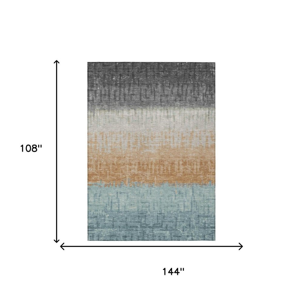 9' X 12' Graphite And Gray Striped Washable Indoor Outdoor Area Rug