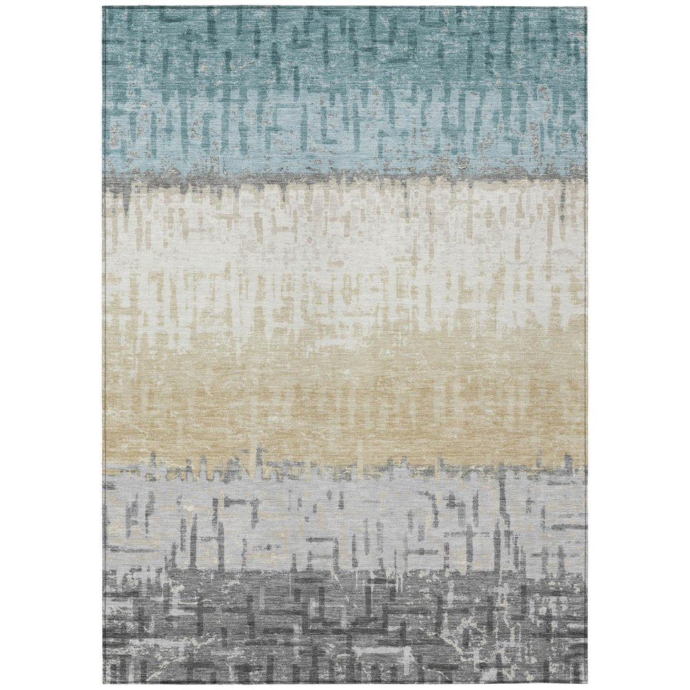 9' X 12' Teal Blue And Pewter Striped Washable Indoor Outdoor Area Rug HomeRoots