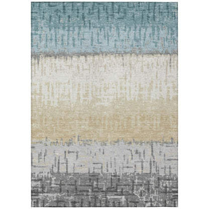 9' X 12' Teal Blue And Pewter Striped Washable Indoor Outdoor Area Rug HomeRoots