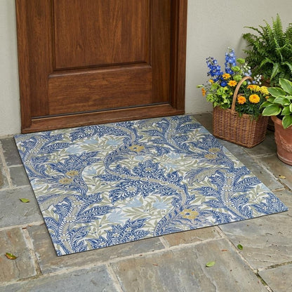 3' X 5' Blue And Gray Botanical Leaves Washable Indoor Outdoor Area Rug HomeRoots
