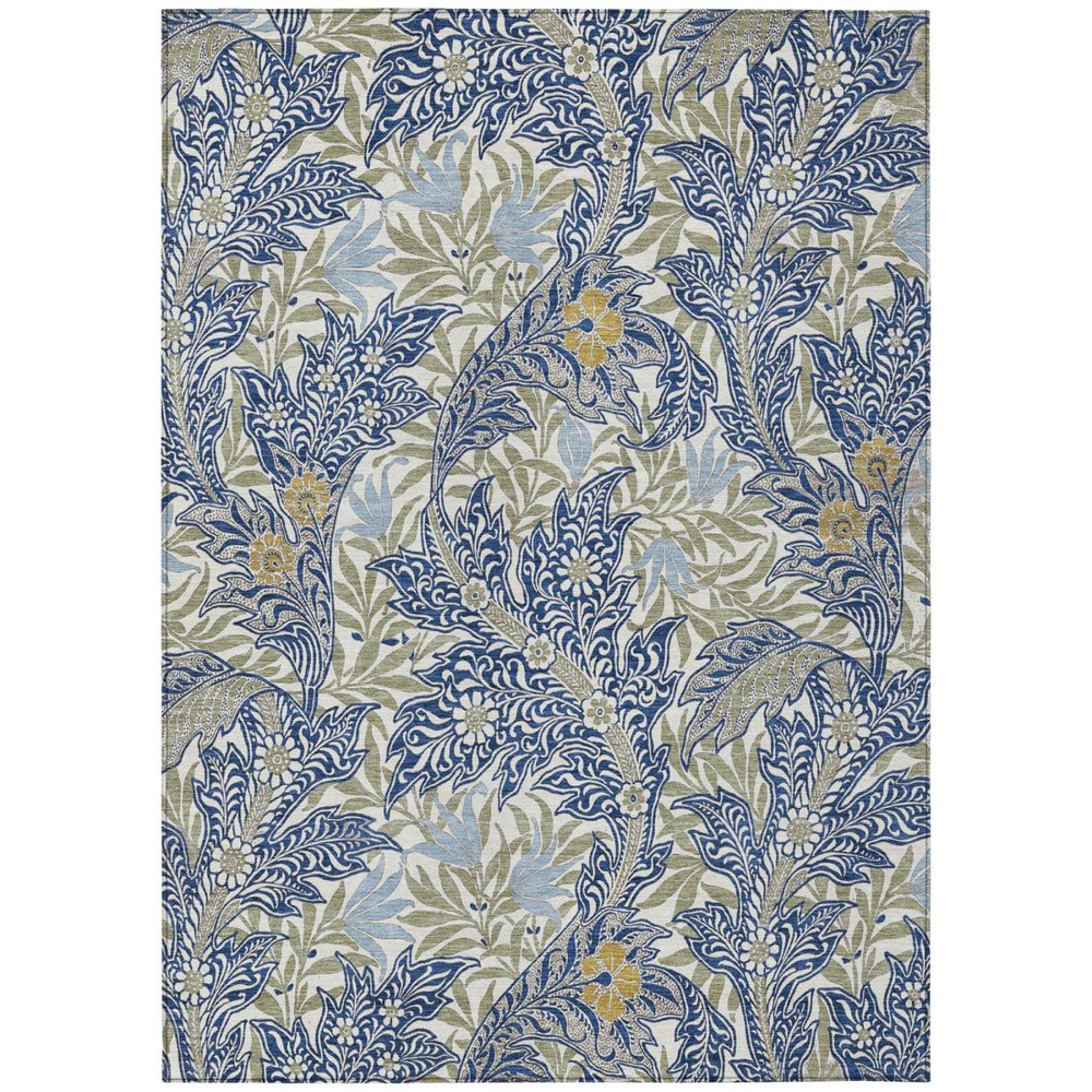8' X 10' Blue And Gray Botanical Leaves Washable Indoor Outdoor Area Rug HomeRoots
