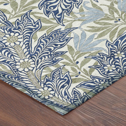 8' X 10' Blue And Gray Botanical Leaves Washable Indoor Outdoor Area Rug HomeRoots
