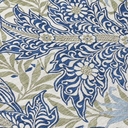 8' X 10' Blue And Gray Botanical Leaves Washable Indoor Outdoor Area Rug HomeRoots