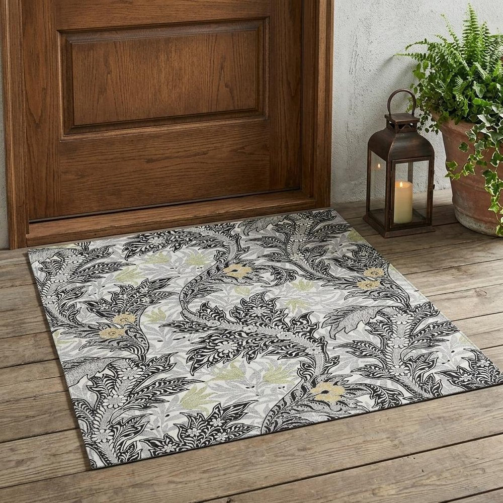 3' X 5' Black And Gray Botanical Leaves Washable Indoor Outdoor Area Rug — view 5