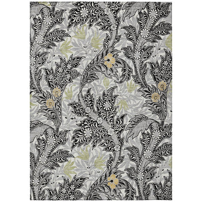 8' X 10' Black And Gray Botanical Leaves Washable Indoor Outdoor Area Rug HomeRoots