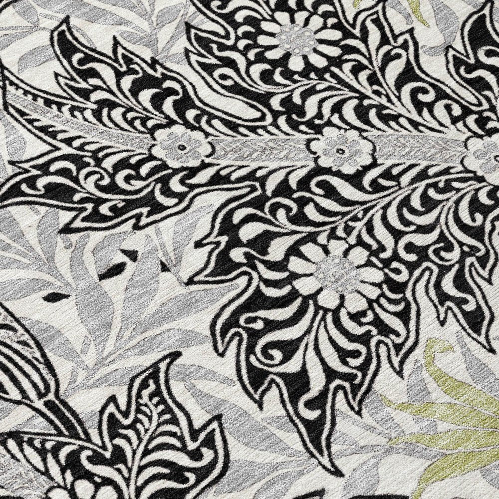 8' X 10' Black And Gray Botanical Leaves Washable Indoor Outdoor Area Rug HomeRoots