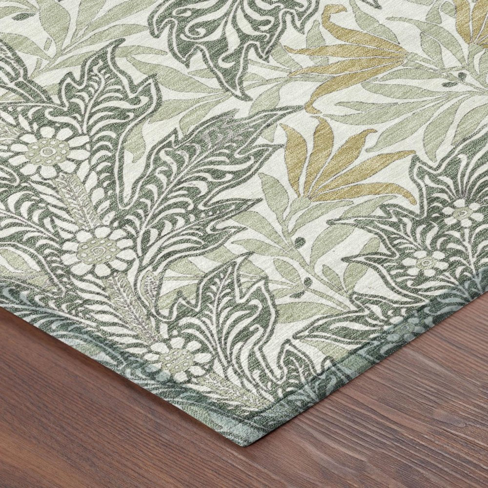 3' X 5' Green And Silver Botanical Leaves Washable Indoor Outdoor Area Rug — view 2