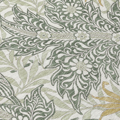 8' Green And Silver Round Botanical Leaves Washable Indoor Outdoor Area Rug HomeRoots