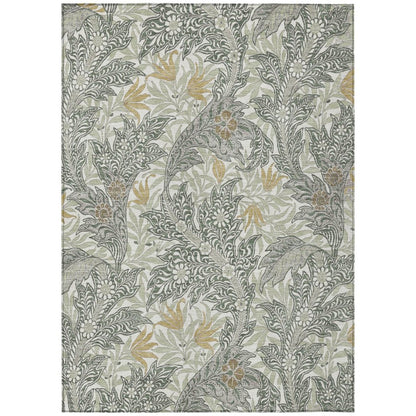 10' X 14' Green And Silver Botanical Leaves Washable Indoor Outdoor Area Rug HomeRoots