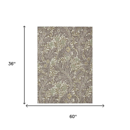3' X 5' Coffee And Brown Botanical Leaves Washable Indoor Outdoor Area Rug HomeRoots