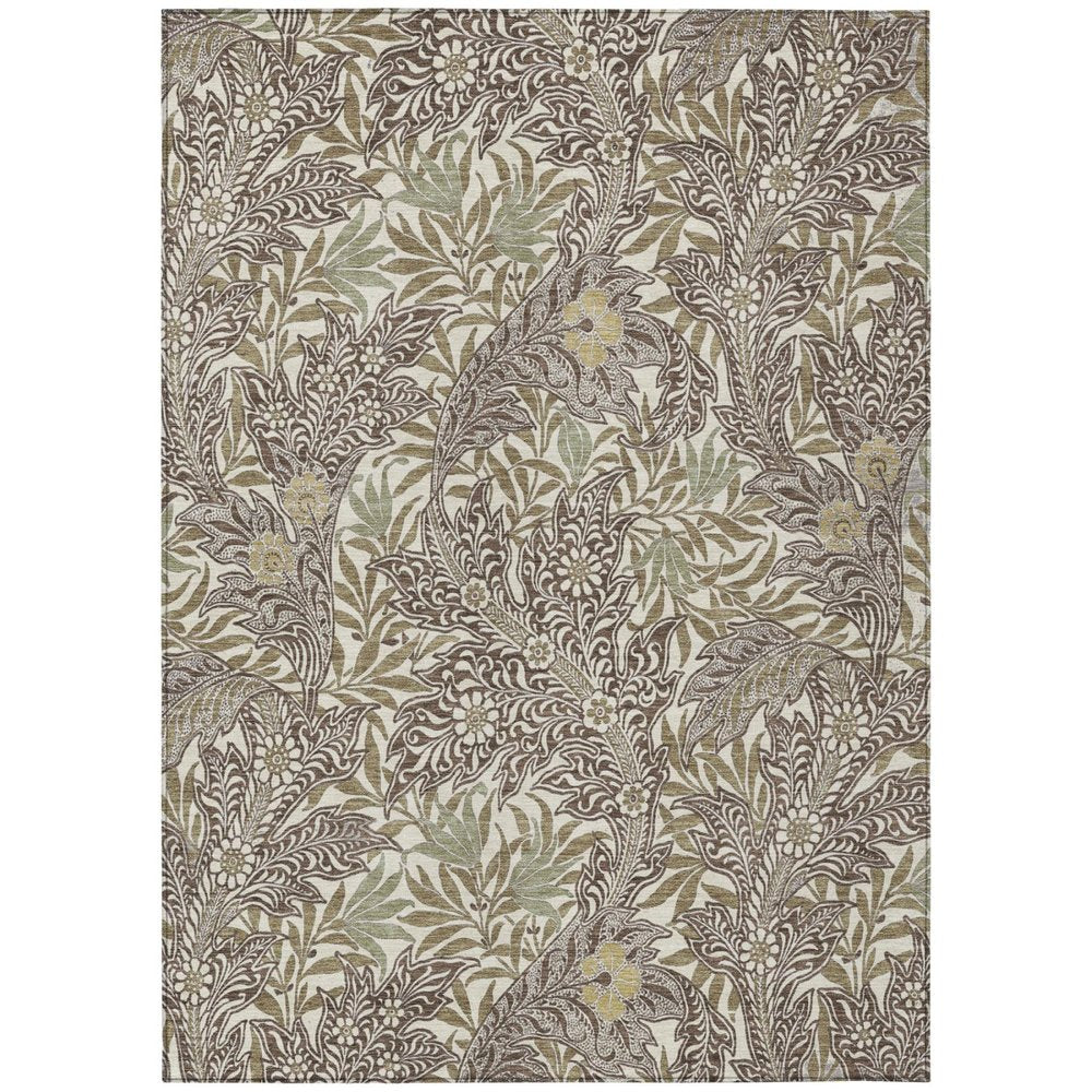 3' X 5' Coffee And Brown Botanical Leaves Washable Indoor Outdoor Area Rug HomeRoots