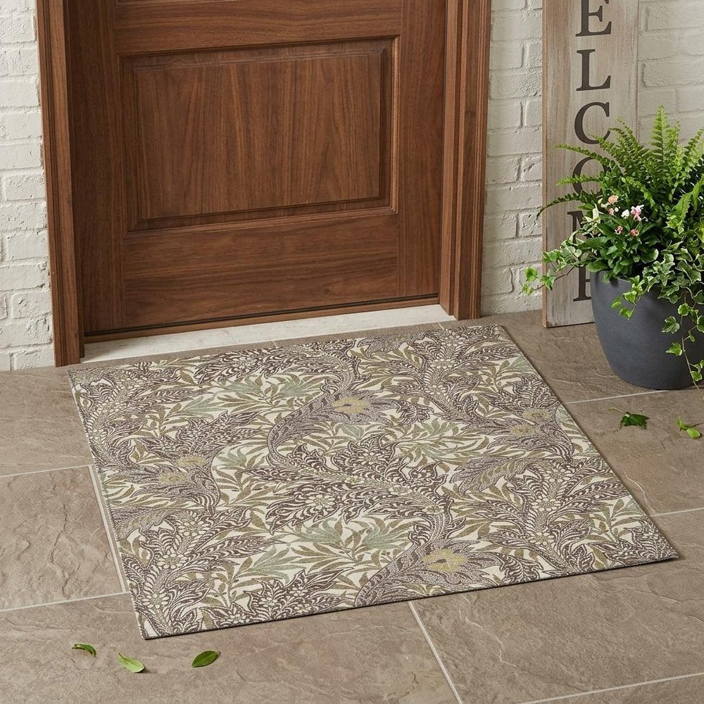 3' X 5' Coffee And Brown Botanical Leaves Washable Indoor Outdoor Area Rug