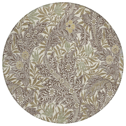 8' Coffee And Brown Round Botanical Leaves Washable Indoor Outdoor Area Rug HomeRoots
