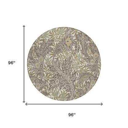 8' Coffee And Brown Round Botanical Leaves Washable Indoor Outdoor Area Rug HomeRoots
