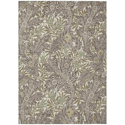 9' X 12' Coffee And Brown Botanical Leaves Washable Indoor Outdoor Area Rug HomeRoots