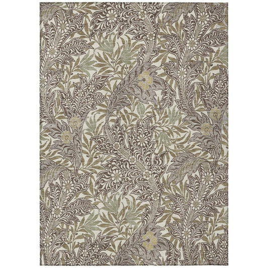 9' X 12' Coffee And Brown Botanical Leaves Washable Indoor Outdoor Area Rug