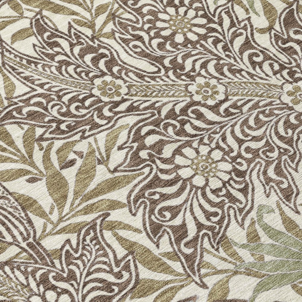 9' X 12' Coffee And Brown Botanical Leaves Washable Indoor Outdoor Area Rug HomeRoots