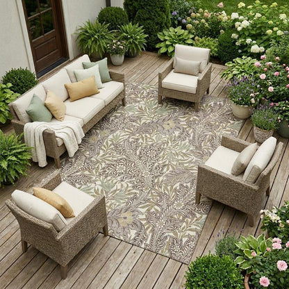 9' X 12' Coffee And Brown Botanical Leaves Washable Indoor Outdoor Area Rug HomeRoots