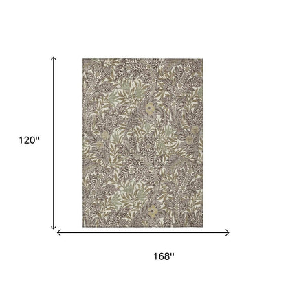 10' X 14' Coffee And Brown Botanical Leaves Washable Indoor Outdoor Area Rug HomeRoots