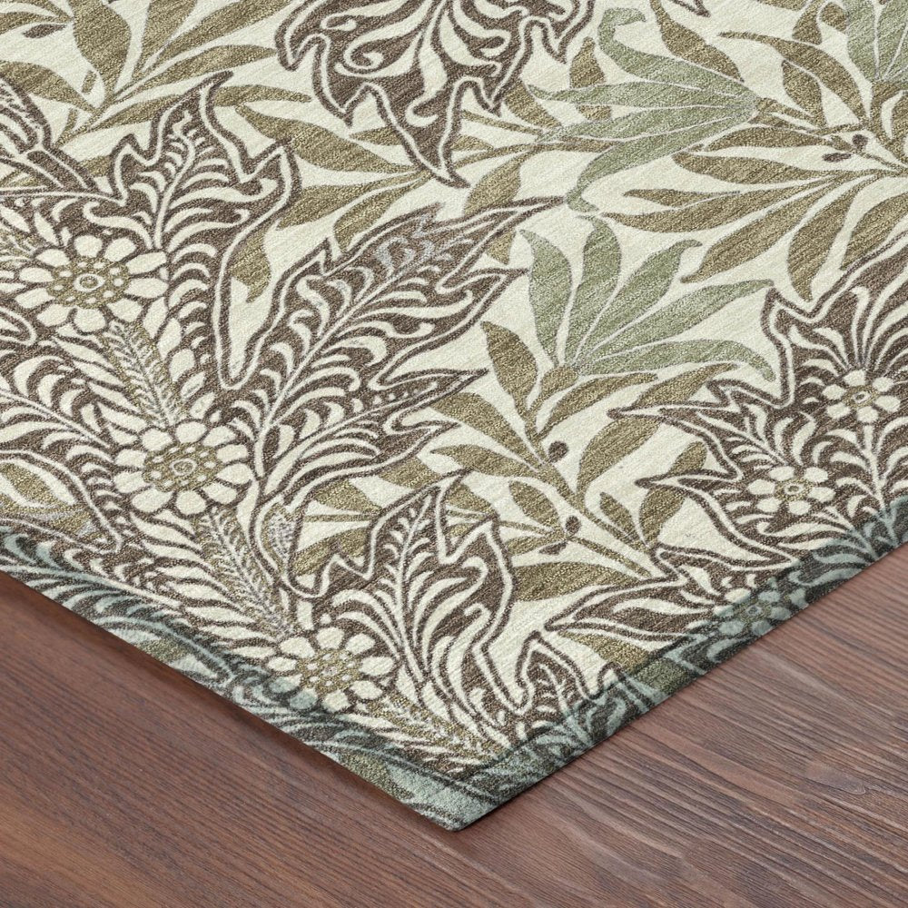 10' X 14' Coffee And Brown Botanical Leaves Washable Indoor Outdoor Area Rug HomeRoots
