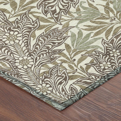 10' X 14' Coffee And Brown Botanical Leaves Washable Indoor Outdoor Area Rug HomeRoots