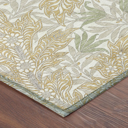 5' X 8' Gold And Silver Botanical Leaves Washable Indoor Outdoor Area Rug HomeRoots