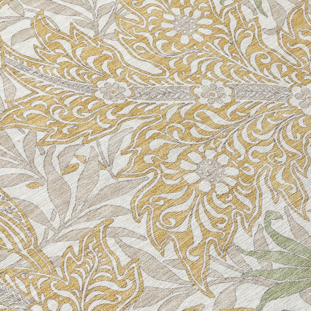 8' Gold And Silver Round Botanical Leaves Washable Indoor Outdoor Area Rug — view 3