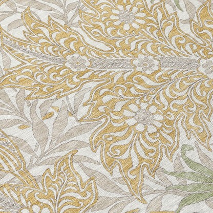 8' Gold And Silver Round Botanical Leaves Washable Indoor Outdoor Area Rug HomeRoots