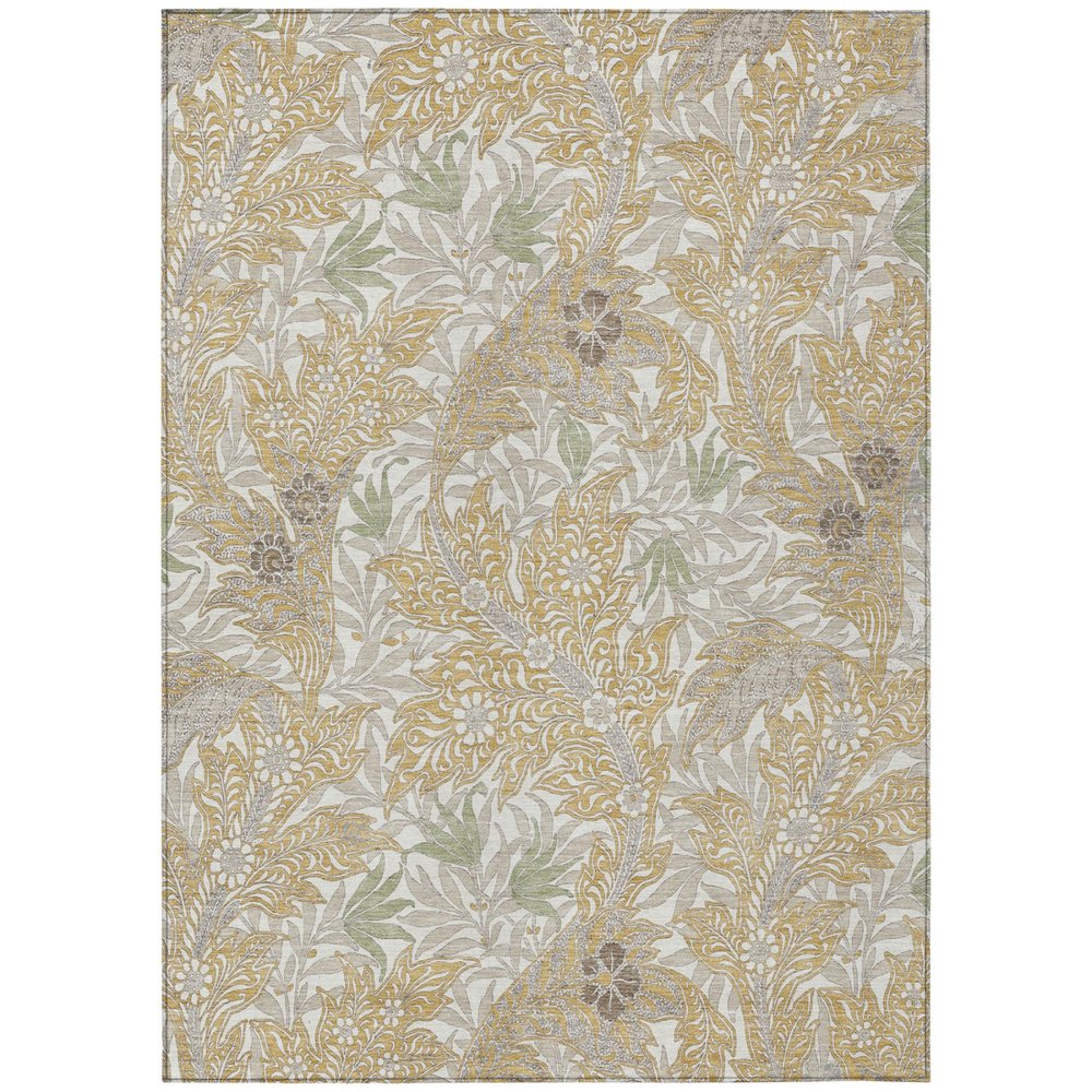 8' X 10' Gold And Silver Botanical Leaves Washable Indoor Outdoor Area Rug — view 1