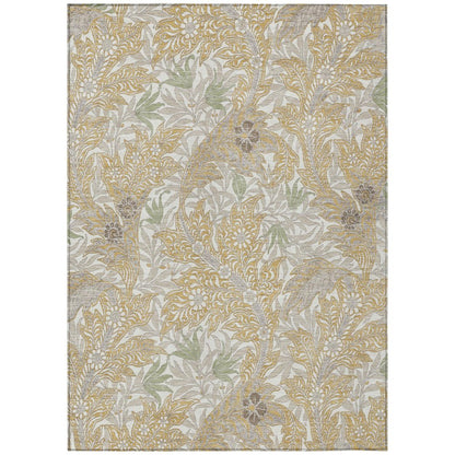 8' X 10' Gold And Silver Botanical Leaves Washable Indoor Outdoor Area Rug HomeRoots