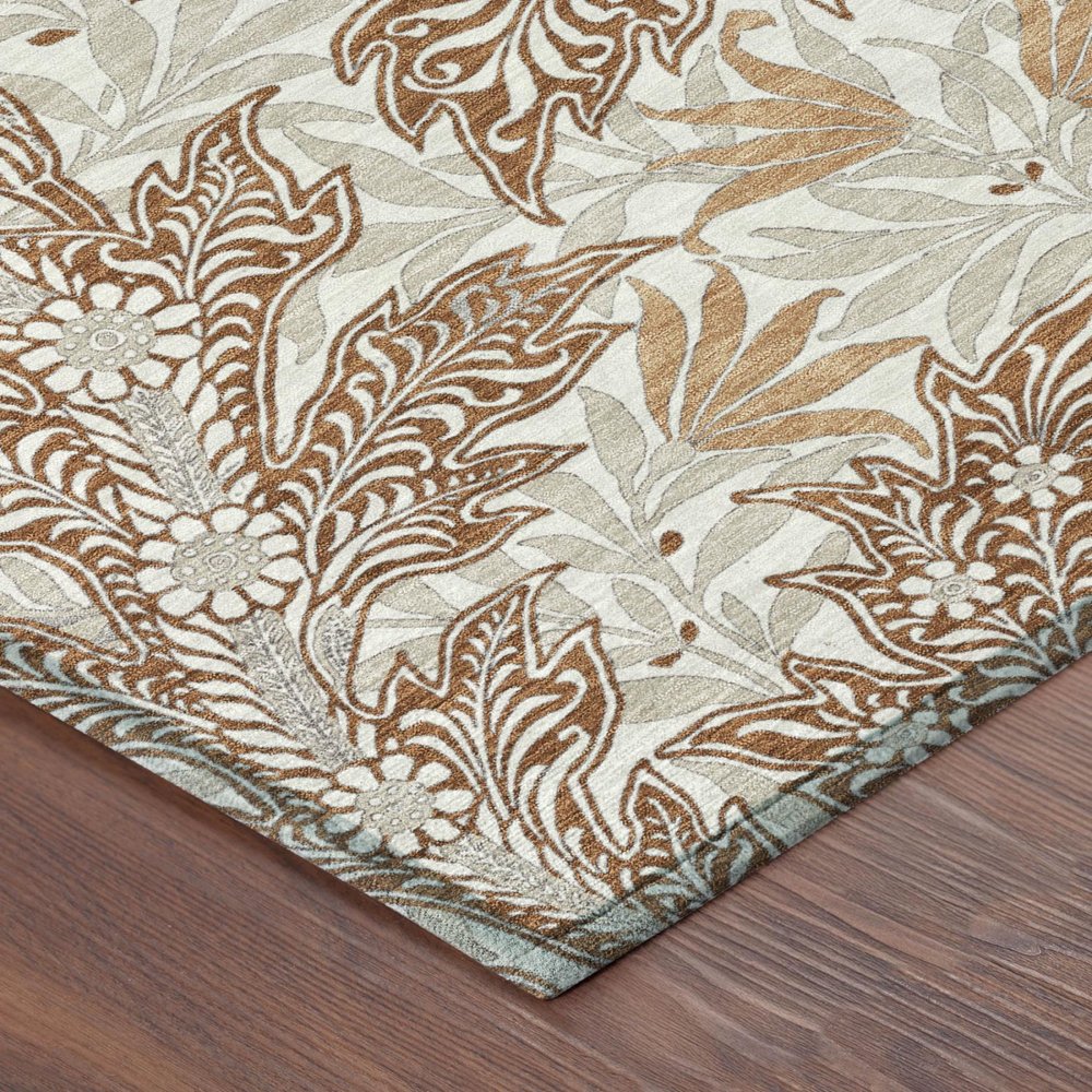 8' X 10' Orange And Khaki Botanical Leaves Washable Indoor Outdoor Area Rug HomeRoots