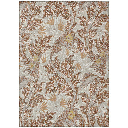 9' X 12' Orange And Khaki Botanical Leaves Washable Indoor Outdoor Area Rug HomeRoots