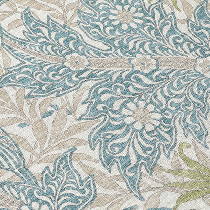 3' X 5' Teal Blue And Pewter Botanical Leaves Washable Indoor Outdoor Area Rug HomeRoots