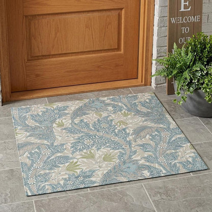 3' X 5' Teal Blue And Pewter Botanical Leaves Washable Indoor Outdoor Area Rug HomeRoots