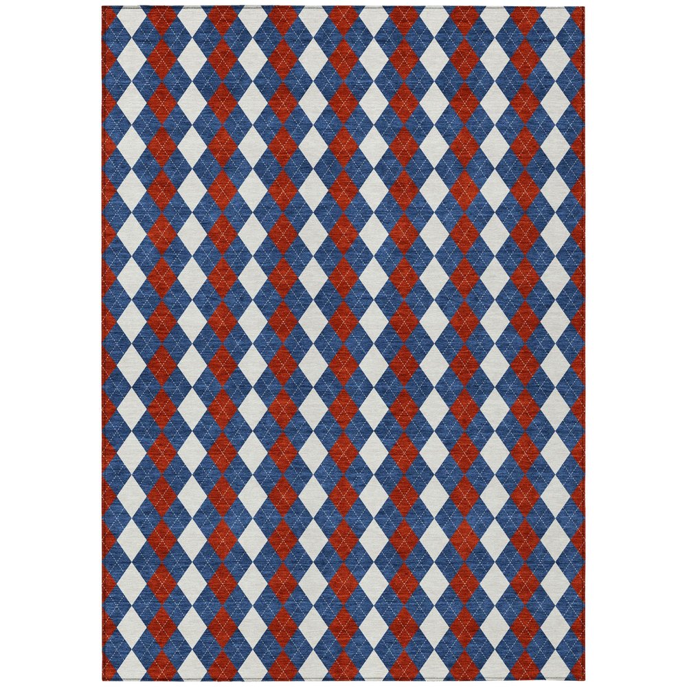 5' X 8' Blue And Ivory Geometric Washable Indoor Outdoor Area Rug HomeRoots