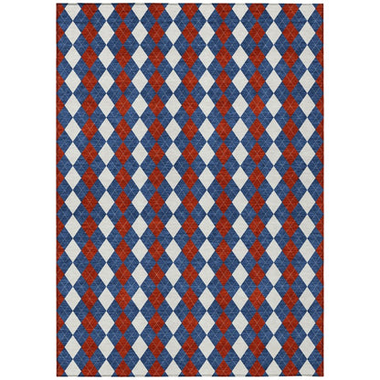5' X 8' Blue And Ivory Geometric Washable Indoor Outdoor Area Rug HomeRoots