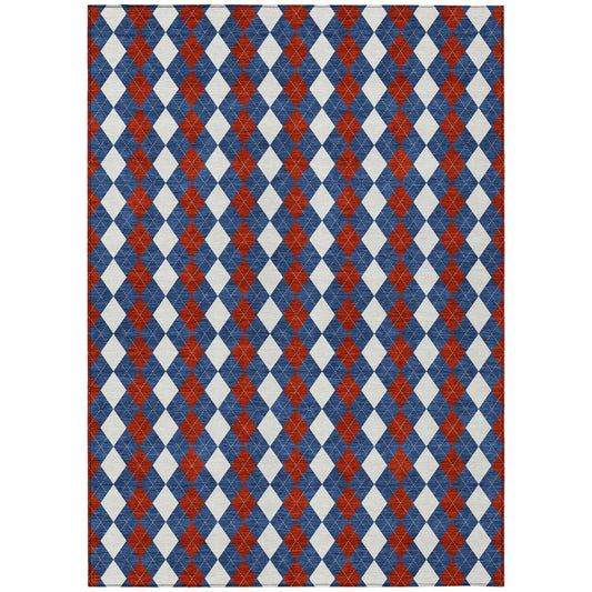 10' X 14' Blue And Ivory Geometric Washable Indoor Outdoor Area Rug