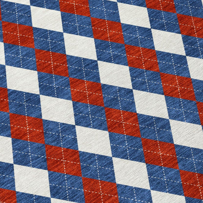 10' X 14' Blue And Ivory Geometric Washable Indoor Outdoor Area Rug