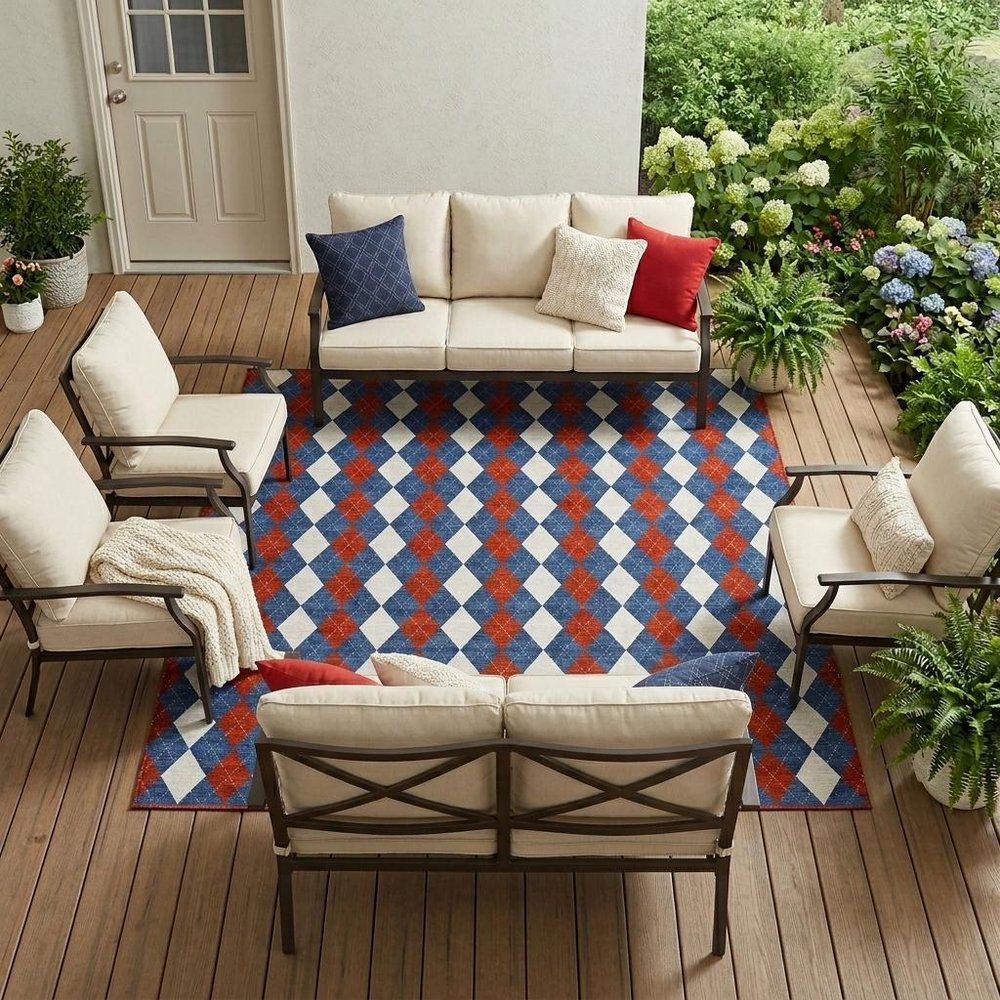 10' X 14' Blue And Ivory Geometric Washable Indoor Outdoor Area Rug