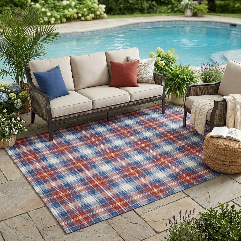 5' X 8' Blue And Ivory Geometric Washable Indoor Outdoor Area Rug HomeRoots