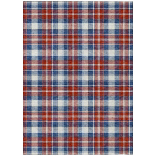 8' X 10' Blue And Ivory Geometric Washable Indoor Outdoor Area Rug